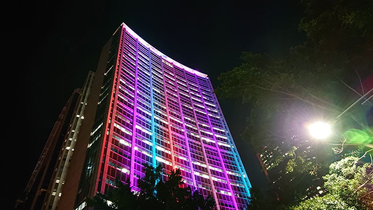Sony Xperia X2 camera sample: building lit up for Vivid Sony Xperia X2 camera sample: building lit up for Vivid