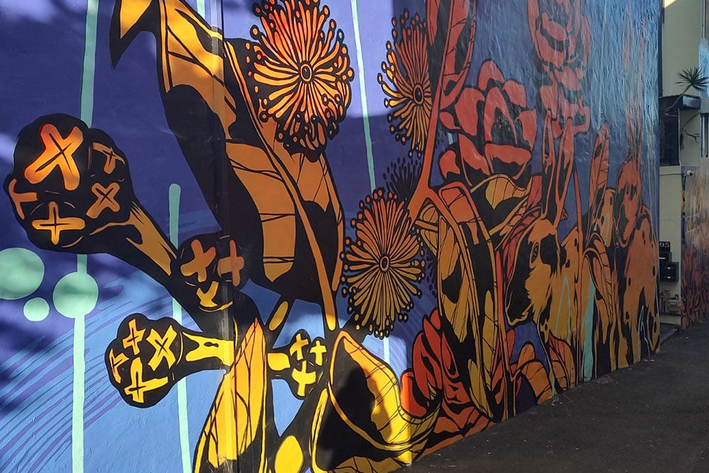Purple and orange street art Purple and orange street art