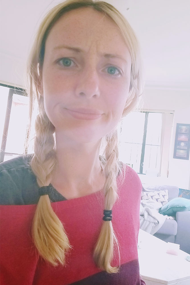The author looking bemused as the light behind her washes out the image The author looking bemused as the light behind her washes out the image