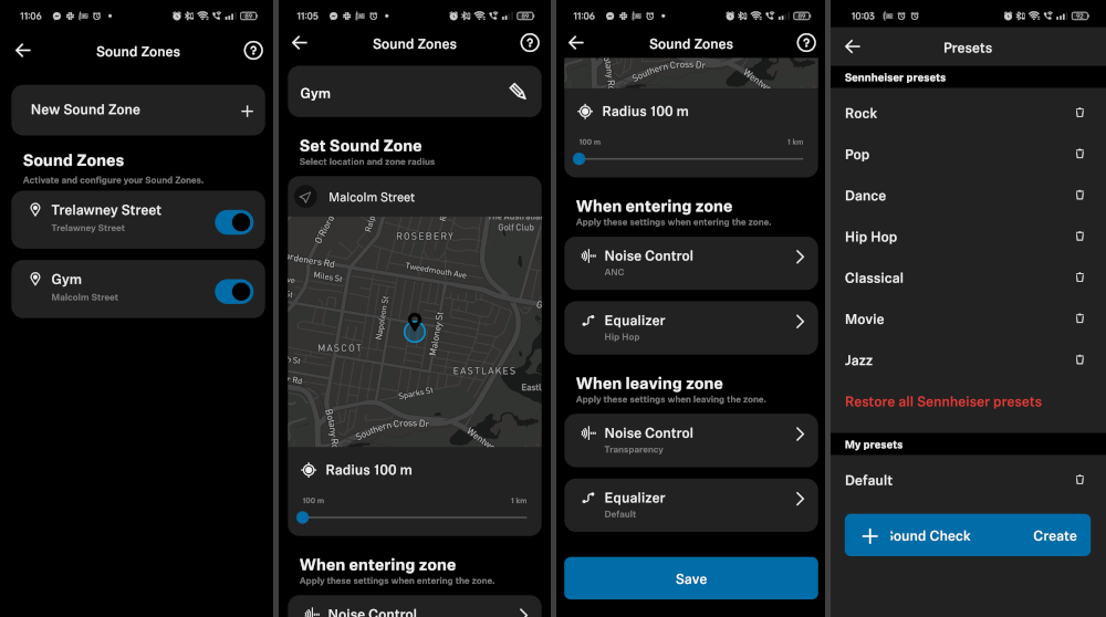 Screenshots of the Sound Zones feature in the Sennheiser Smart Control app Screenshots of the Sound Zones feature in the Sennheiser Smart Control app