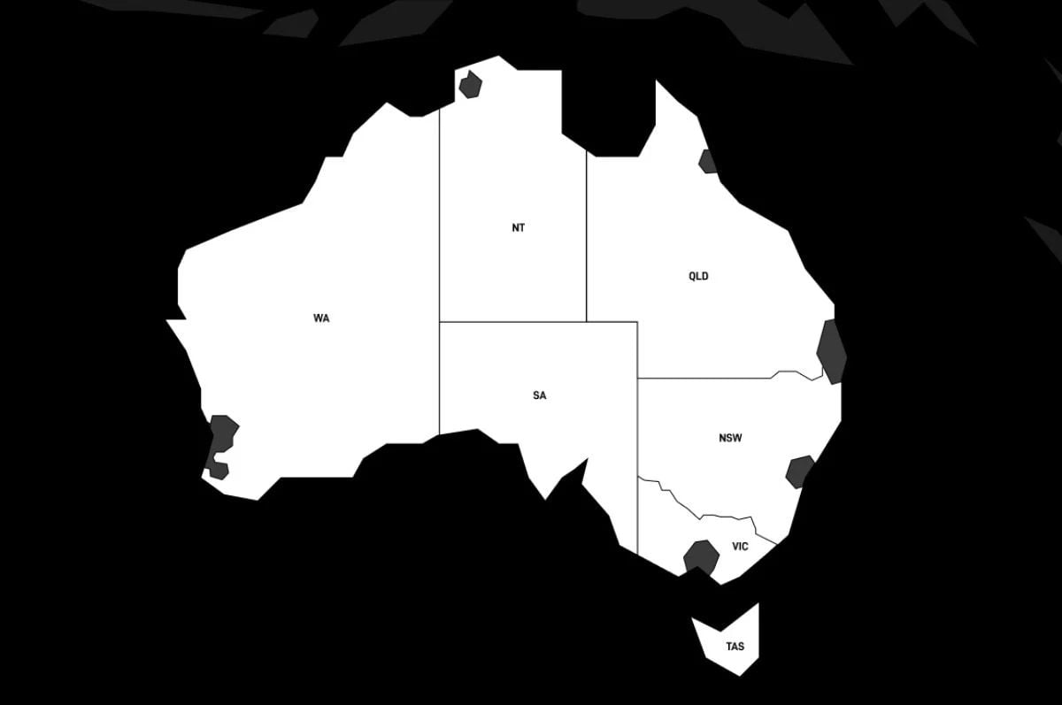 Map of Australia, the locales with congestion charges applied in grey Map of Australia, the locales with congestion charges applied in grey