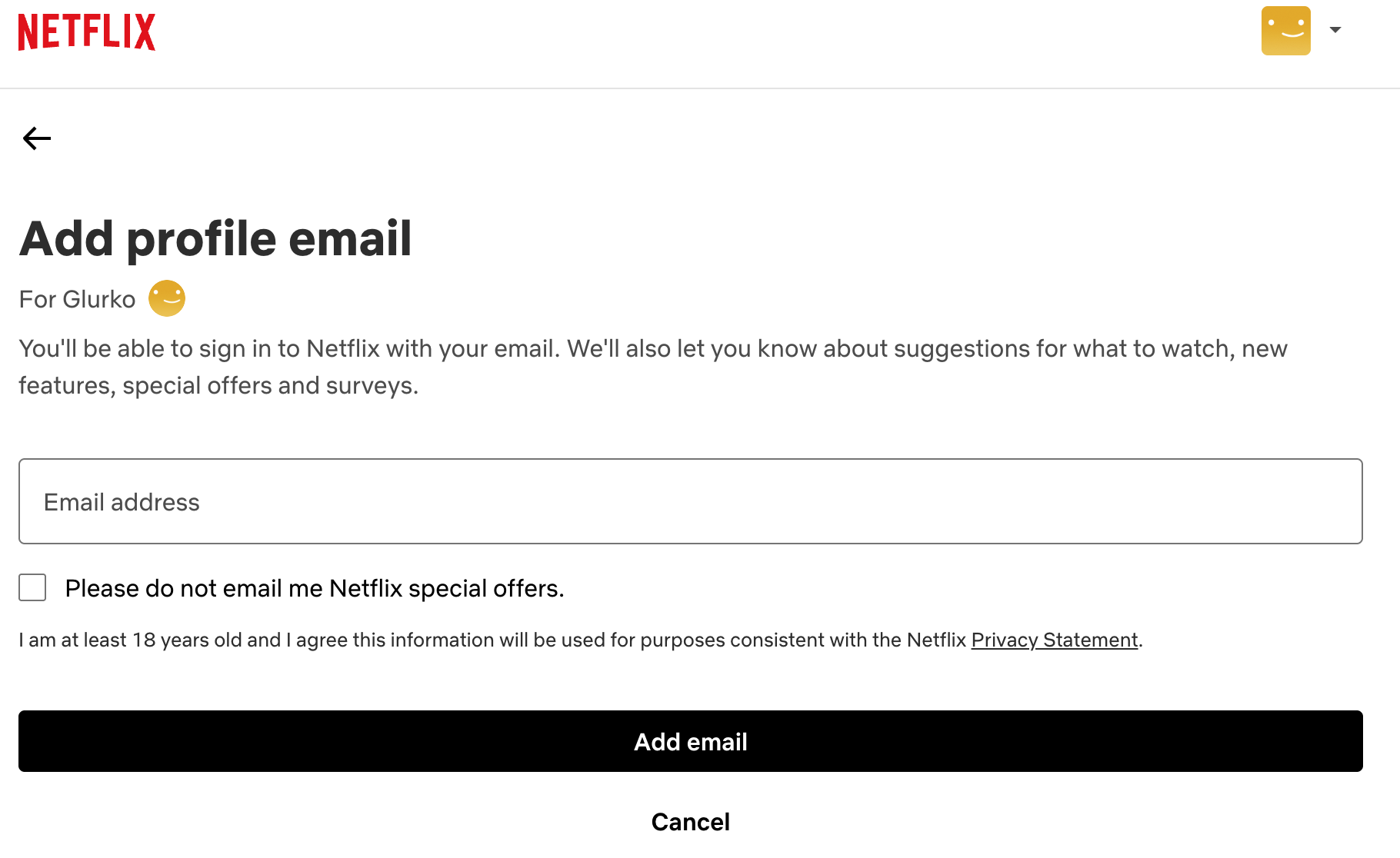 Netflix Add Email Address
