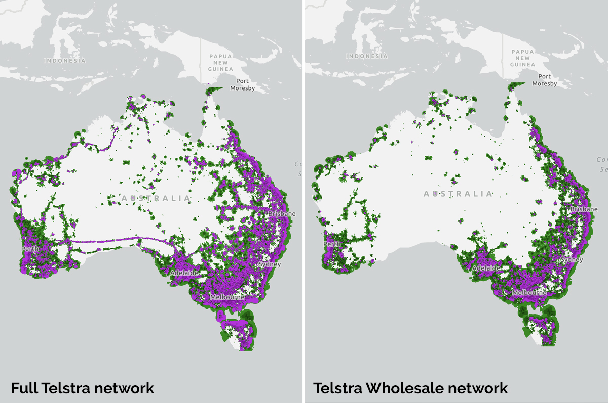 Telstra and Telstra wholesale coverage compared Telstra and Telstra wholesale coverage compared